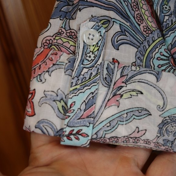 Croft & Barrow Paisley Cuff Sleeve 100% Cotton Button Down Top Med - Picture 5 of 12